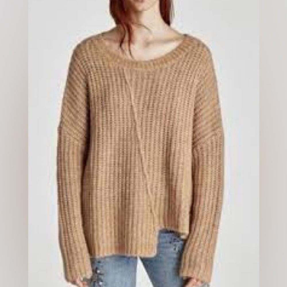 Zara knit collect women's asymmetrical sweater size small oversized tan